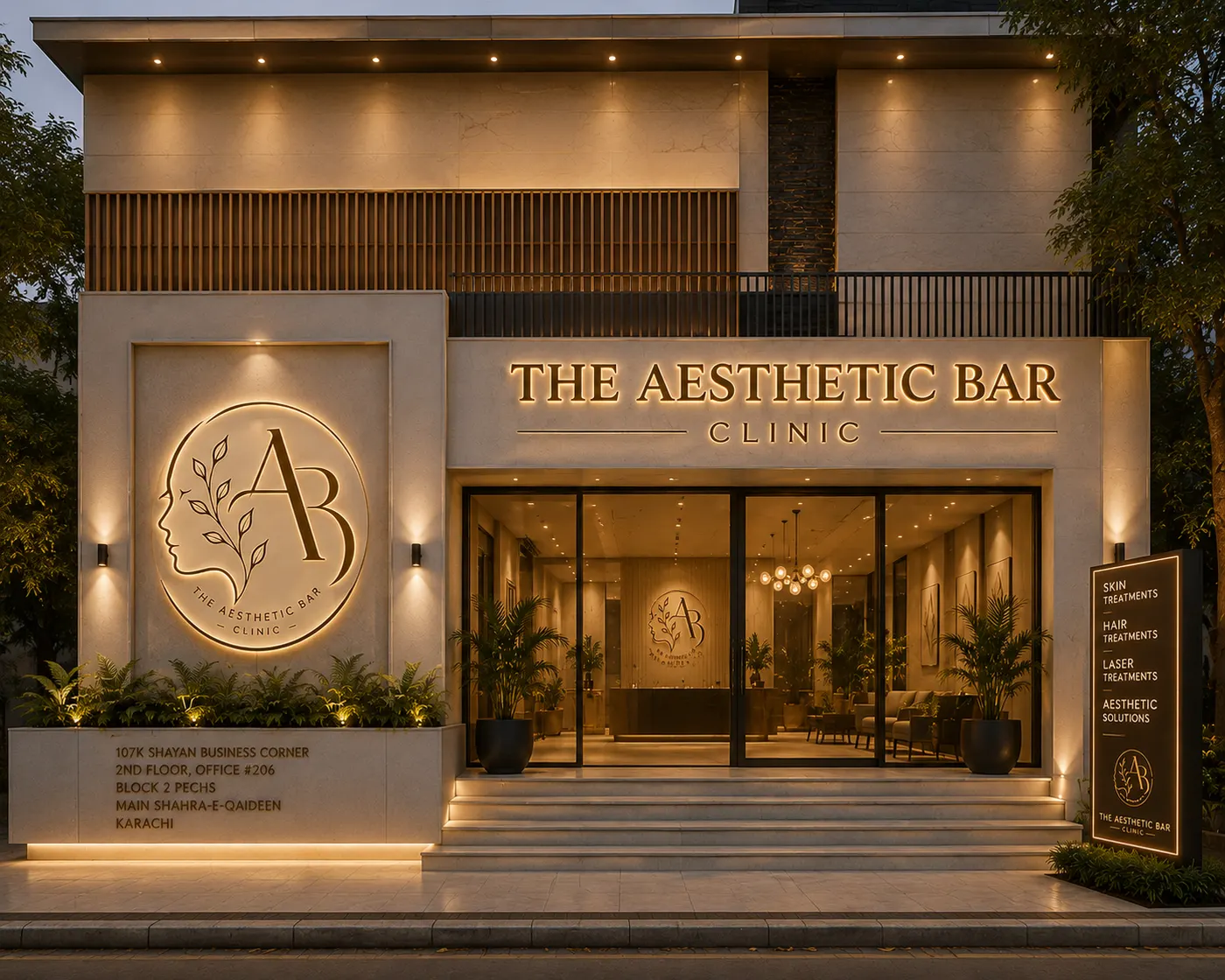 The Aesthetic Bar Clinic building on Main Shahra-e-Qaideen, PECHS Karachi